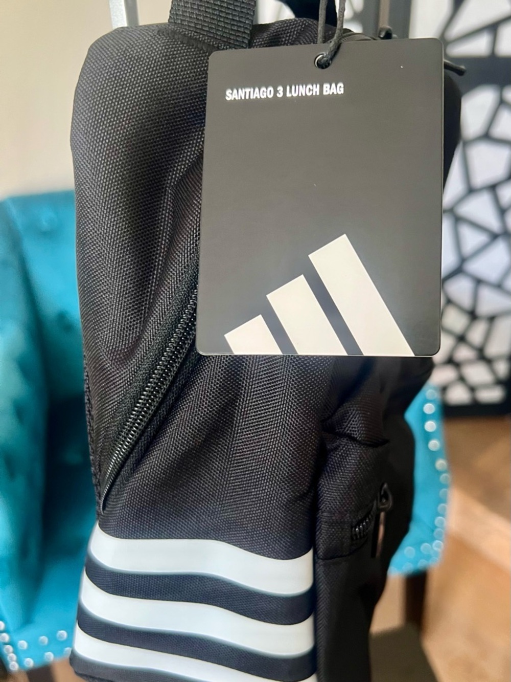 Adidas Black Uni with White Logo Santiago Lunch Bag. Mesh Back. Front Pocket NWT